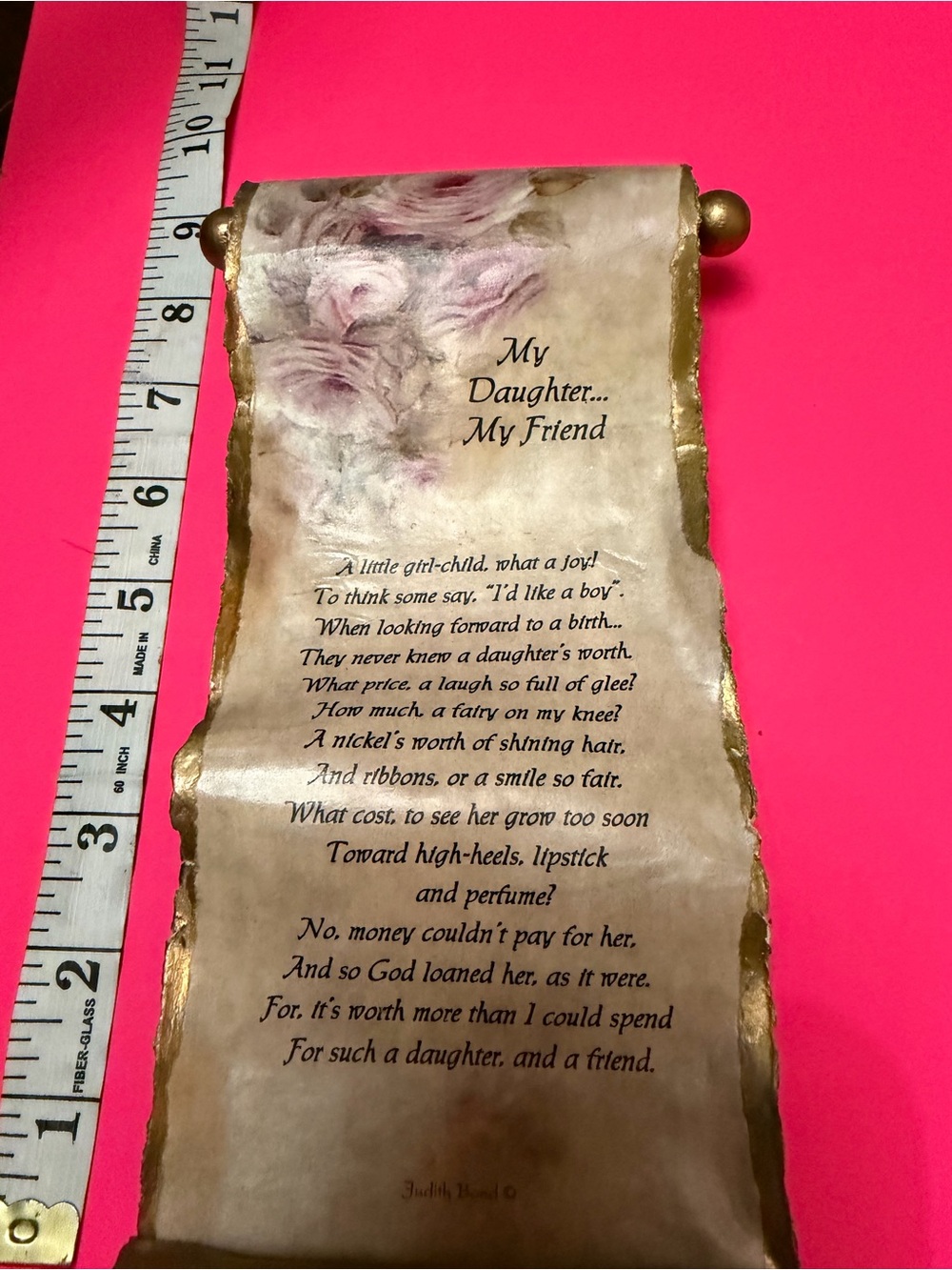 My Daughter... My Friend Decorative Scroll Plaque - pink floral and gold